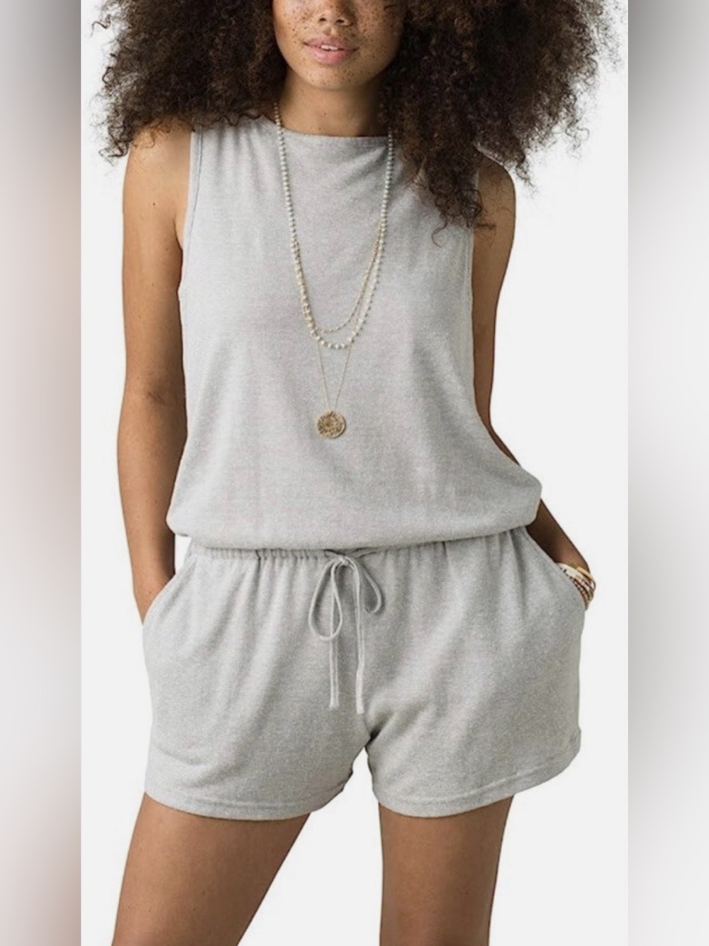 Prana Sylvie Romper Grey White Striped Size Large